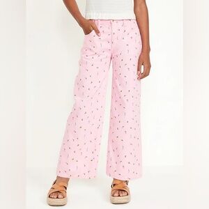 YOUTH GIRLS 16 Old Navy Light Pink Floral Wide-Leg Pants